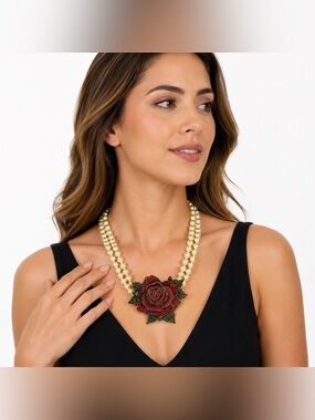 Heidi Daus Disney Beauty & The Beast Enchanted Rose Double Strand Pearl Necklace
